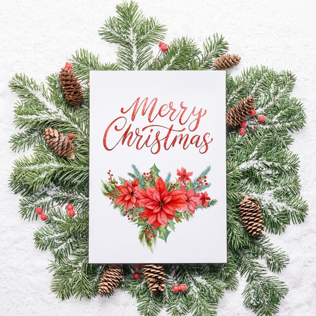 Cartão De Festividades Red Poinsettia Classic Simple Merry Christmas  (Criador carregado)