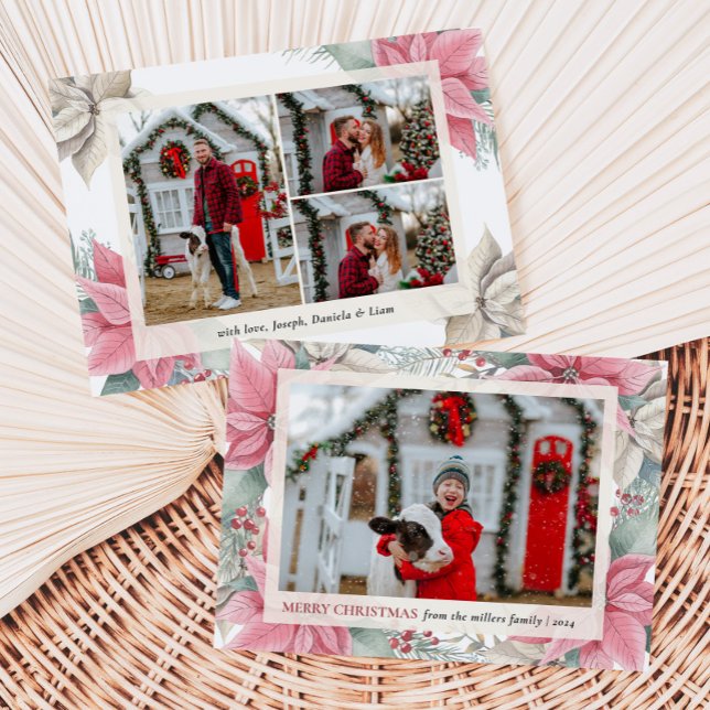 Cartão De Festividades Red Poinsettia Foto Floral Feliz Natal (Criador carregado)