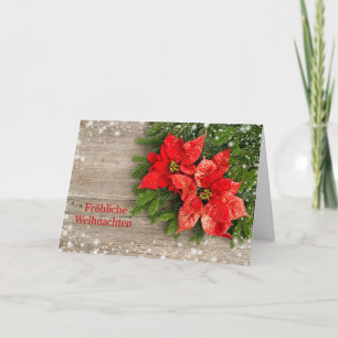 Cartão De Festividades Red Poinsettias on wood German Christmas