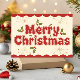 Cartão De Festividades Red Retro Groovy Merry Christmas