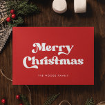 Cartão De Festividades Red Retro Vintage Font Feliz Natal<br><div class="desc">Feliz cartão de Natal: um clássico design,  com uma tipografia inspirada no vintage e um clássico fundo vermelho.</div>