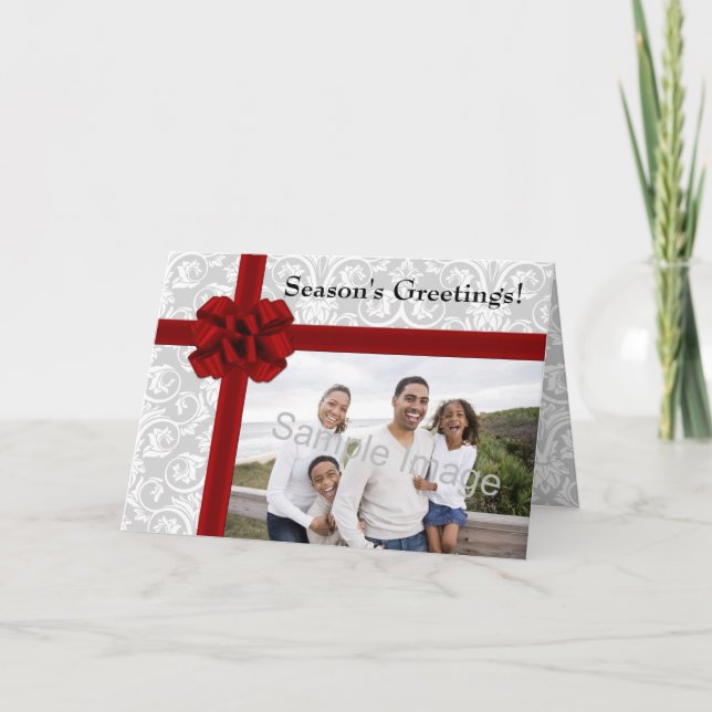 Cartão De Festividades Red Ribbon Bow (Frente)