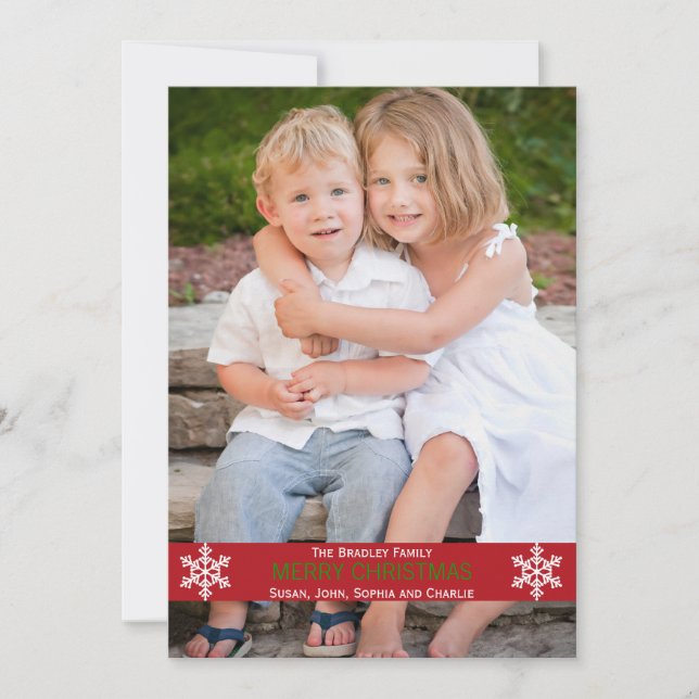 Cartão De Festividades Red Ribbon Snowflake Christmas Card (Frente)