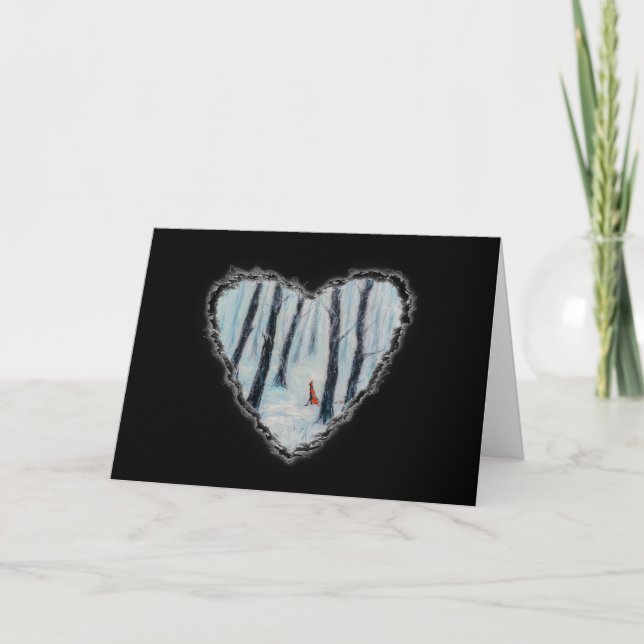 Cartão De Festividades Red Riding Hood em uma floresta de inverno (Frente)