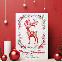 Red Scandinavian Reindeer Elegante Natal