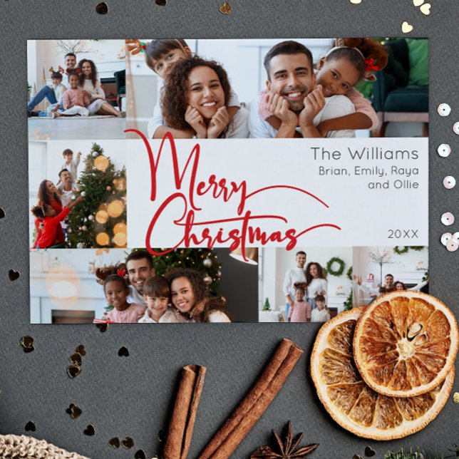 Cartão De Festividades Red Script Feliz Ano de Natal Em Revisão 6 Foto (Criador carregado)