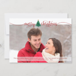 Cartão De Festividades Red Script Felry Christmas e Watercolor Tree