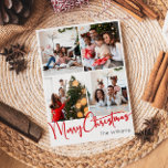 Cartão De Festividades Red Script Felry Christmas Vertical 4 Photo<br><div class="desc">Celebre a temporada com este festivo roteiro vermelho Merry Christmas vertical 4 photocard com um toque de charme elegante. A design chic apresenta uma simples paleta de cor vermelha e branca, evocando o espírito aconchegante do inverno. O seu apelo moderno e único e a sua formulação rústica criam um equilíbrio...</div>