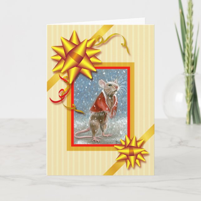 Cartão De Festividades Red Shawl Rat Christmas Card (Frente)
