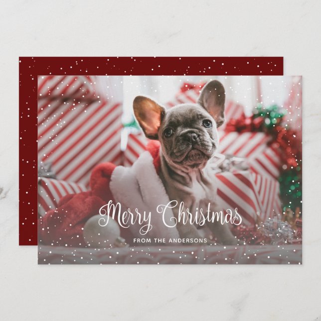 Cartão De Festividades Red Snowy Photo Christmas Cards (Frente/Verso)