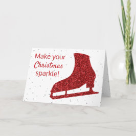 Cartão De Festividades Red sparkling ice skating Christmas Card