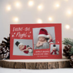 Cartão De Festividades Red Stars Silent ish 3 Photo Collage Baby<br><div class="desc">Com estrelas desenhadas à mão,  tipografia química e um formato fotográfico único de 3. Vem com um padrão correspondente no verso.</div>