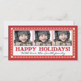 Cartão De Festividades Red stripe 3 photo card