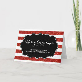 Cartão De Festividades Red Stripes Feliz Natal Novo Endereço