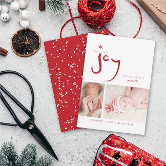 Cartão De Festividades Red Sweetest Joy Cute Baby Primeira Foto de Natal