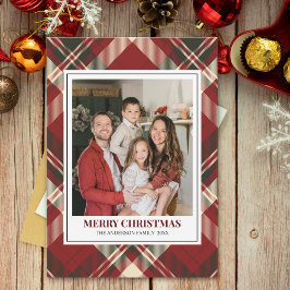 Cartão De Festividades Red Tartan Plaid with Christmas Family Photo
