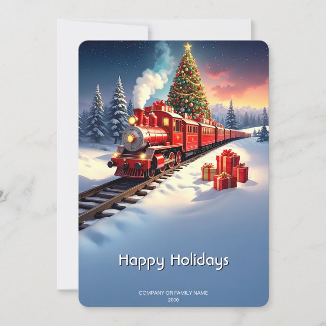 Cartão De Festividades Red Train Christmas Tree Holiday Card (Frente)