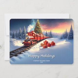 Cartão De Festividades Red Train Christmas Tree Holiday Card