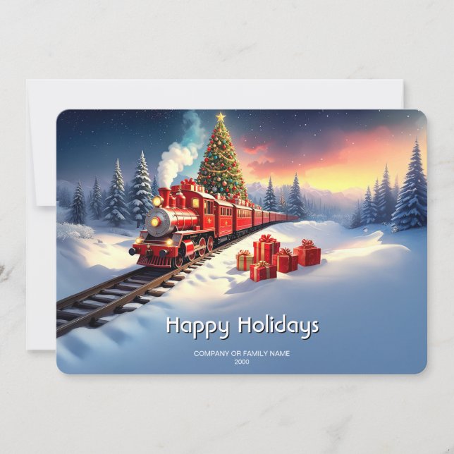 Cartão De Festividades Red Train Christmas Tree Holiday Card (Frente)