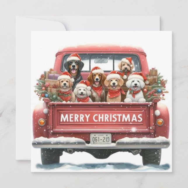 Cartão De Festividades red truck Flat Holiday Card (Frente)