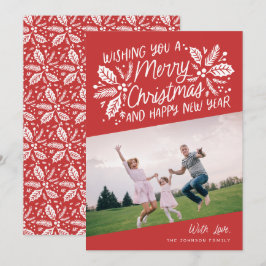 Cartão De Festividades Red Vintage Holly Typografia Foto de Natal