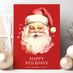 Cartão De Festividades Red Vintage Watercolor Papai Noel Natal<br><div class="desc">Mande cumprimentos festivos com o nosso Cartão de Férias de Natal Red Vintage Watercolor Santa Claus! Esta carta encantadora apresenta uma ilustração nostálgica de aquarela de Papai Noel em um fundo vibrante, adornada com flocos de neve delicados. Perfeito por espalhar alegria de férias, este cartão captura o espírito eterno do...</div>