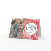 Red & White Chevron Personalized Xmas Photo