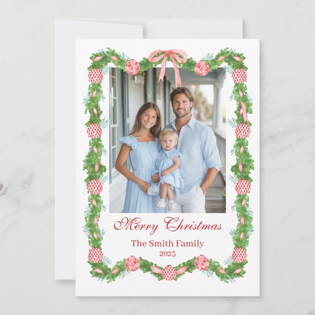 Cartão De Festividades Red & White Chinoiserie Garland Grandmillennial  (Frente)