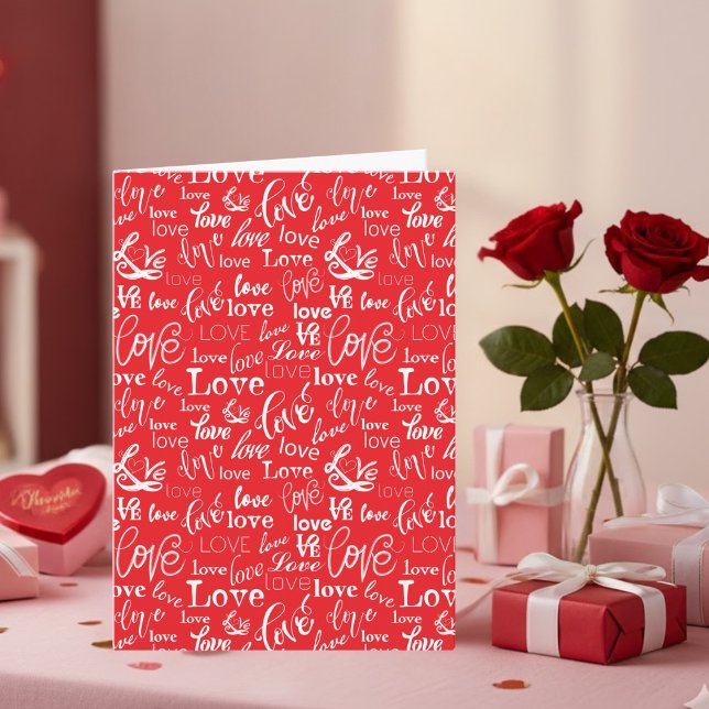 Cartão De Festividades Red White Love Typography Pattern Happy Valentine (Criador carregado)