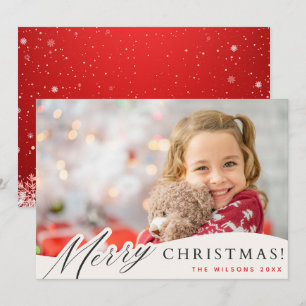 Cartão De Festividades Red White Snowflake Felry Foto Personalizada de Na
