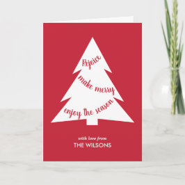 Cartão De Festividades Red White Typography Christmas Tree Custom Photo