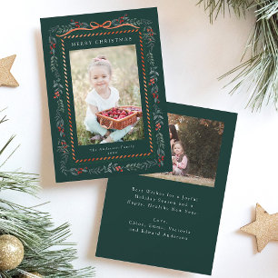 Cartão De Festividades Red Winterberry Frame Christmas 2 Photo Green