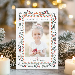 Cartão De Festividades Red Winterberry Frame Feliz Foto de Natal