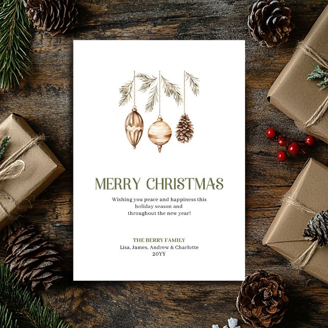 Cartão De Festividades Refined Christmas Ornament Sage Beige Minimal Card (Refined Christmas Ornament Sage Beige Minimal Card)