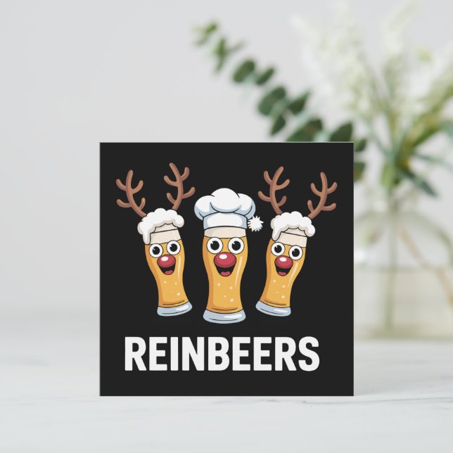 Cartão De Festividades Reinbeers Engraçado Reindeer Beer Bebendo de Natal (Em pé/Frente)
