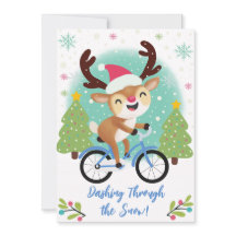 Reindeado giro numa carta de natal de bicicleta az
