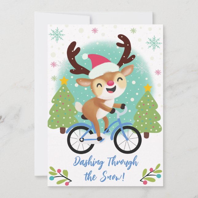 Cartão De Festividades Reindeado giro numa carta de natal de bicicleta az (Frente)