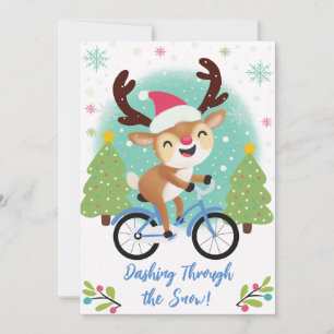 Cartão De Festividades Reindeado giro numa carta de natal de bicicleta az