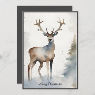 Cartão De Festividades Reindeador de Aquarela Minimalista Laranja de Nata