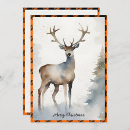 Cartão De Festividades Reindeador de Aquarela Minimalista Laranja de Nata