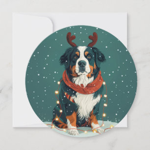 Cartão De Festividades Reindeer Bernese Mountain Dog de Natal