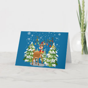 Cartão De Festividades Reindeer Bonito na Neve