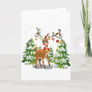 Cartão De Festividades Reindeer Bonito na Neve