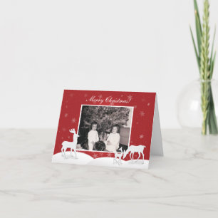 Cartão De Festividades Reindeer Branco e Placa de Feriado de Neve Dobrada