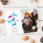 Cartão De Festividades Reindeer Candy Pastel Foto de Natal<br><div class="desc">Diversão e Cartões de foto de Natal festivo com silhueta colorida de renas pastel doce. Adicione sua foto de família.</div>