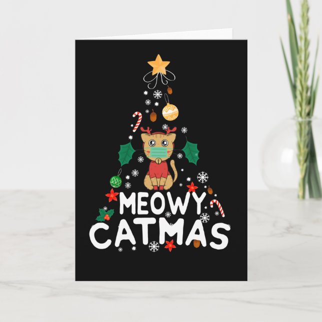 Cartão De Festividades Reindeer Cat Meowy Catmas Quarentena Natal (Frente)