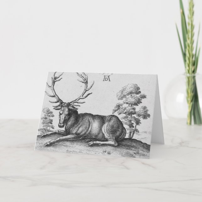 Cartão De Festividades Reindeer Christmas Card Albrecht Durer Engraving (Frente)