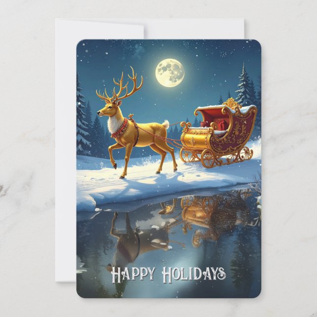 Cartão De Festividades Reindeer Christmas Sleigh Holiday Card (Frente)