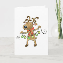 Cartão De Festividades Reindeer com Luzes de Natal