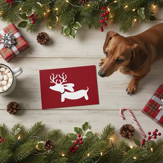 Cartão De Festividades Reindeer Dachshund Holiday Greeting Card Doxie (Celebrate dachshund style)